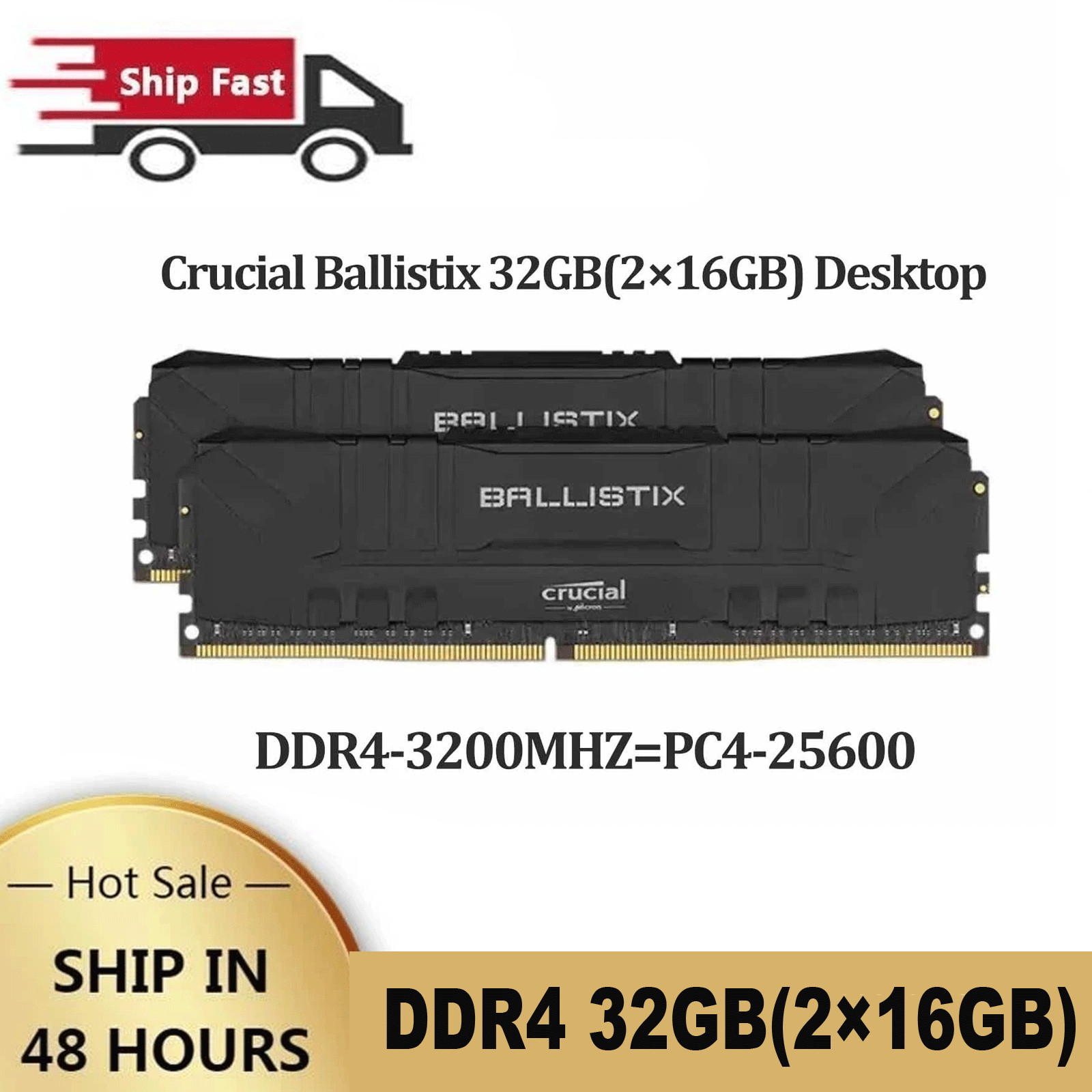 3200 MHz Crucial Ballistix DDR4 32GB(2×16GB) RAM Desktop Memory DIMM 288PIN Lot