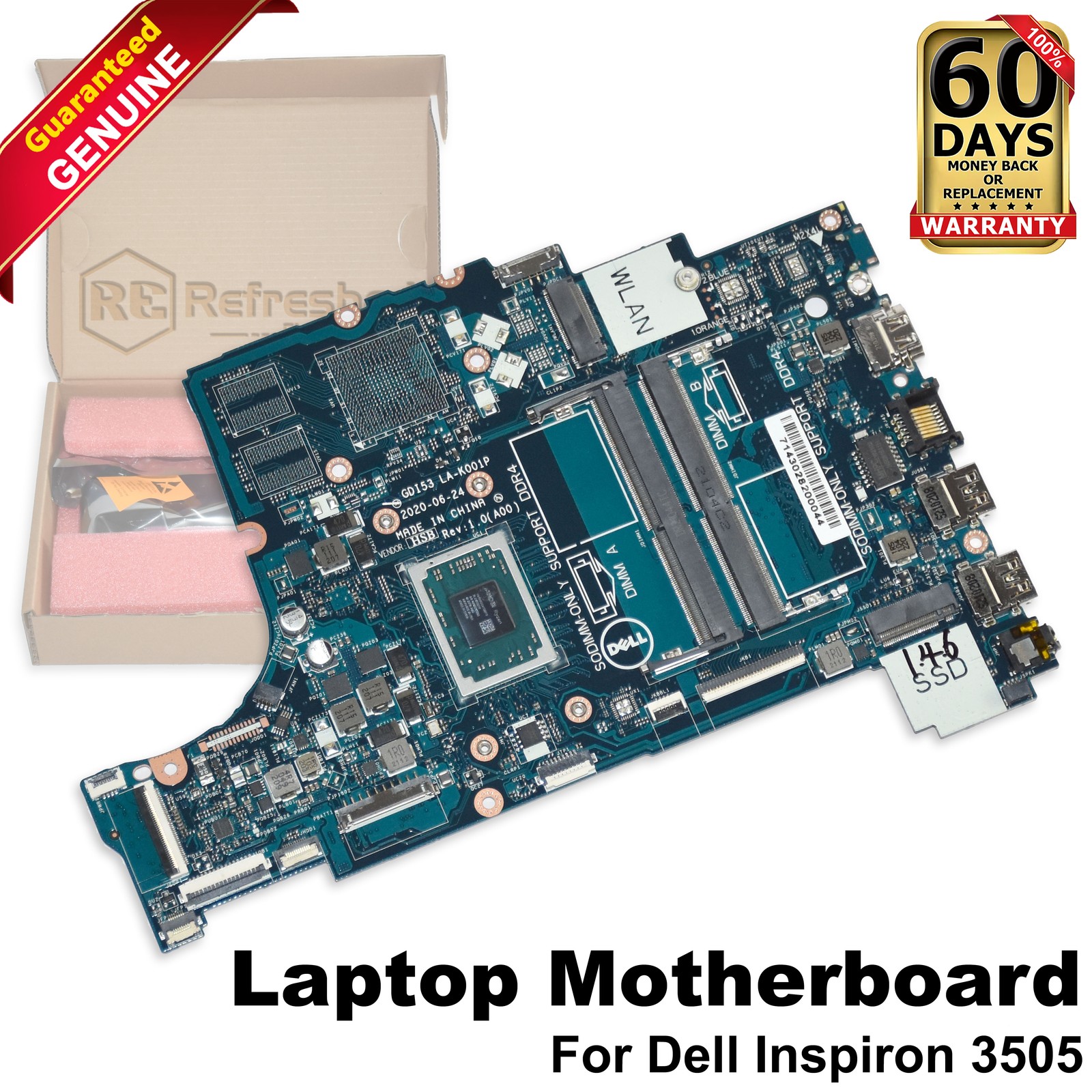 Dell Inspiron 3505 Motherboard AMD Ryzen 3 3250U 2.6GHz GD153 LA-K001P 0VPNP