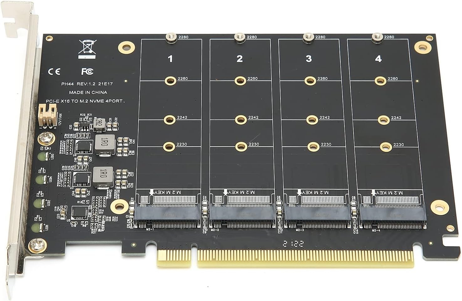 4-Port M.2 NVME SSD to PCIe 3.0 4.0 X16 Connector Expansion Card 4 x 32Gbps