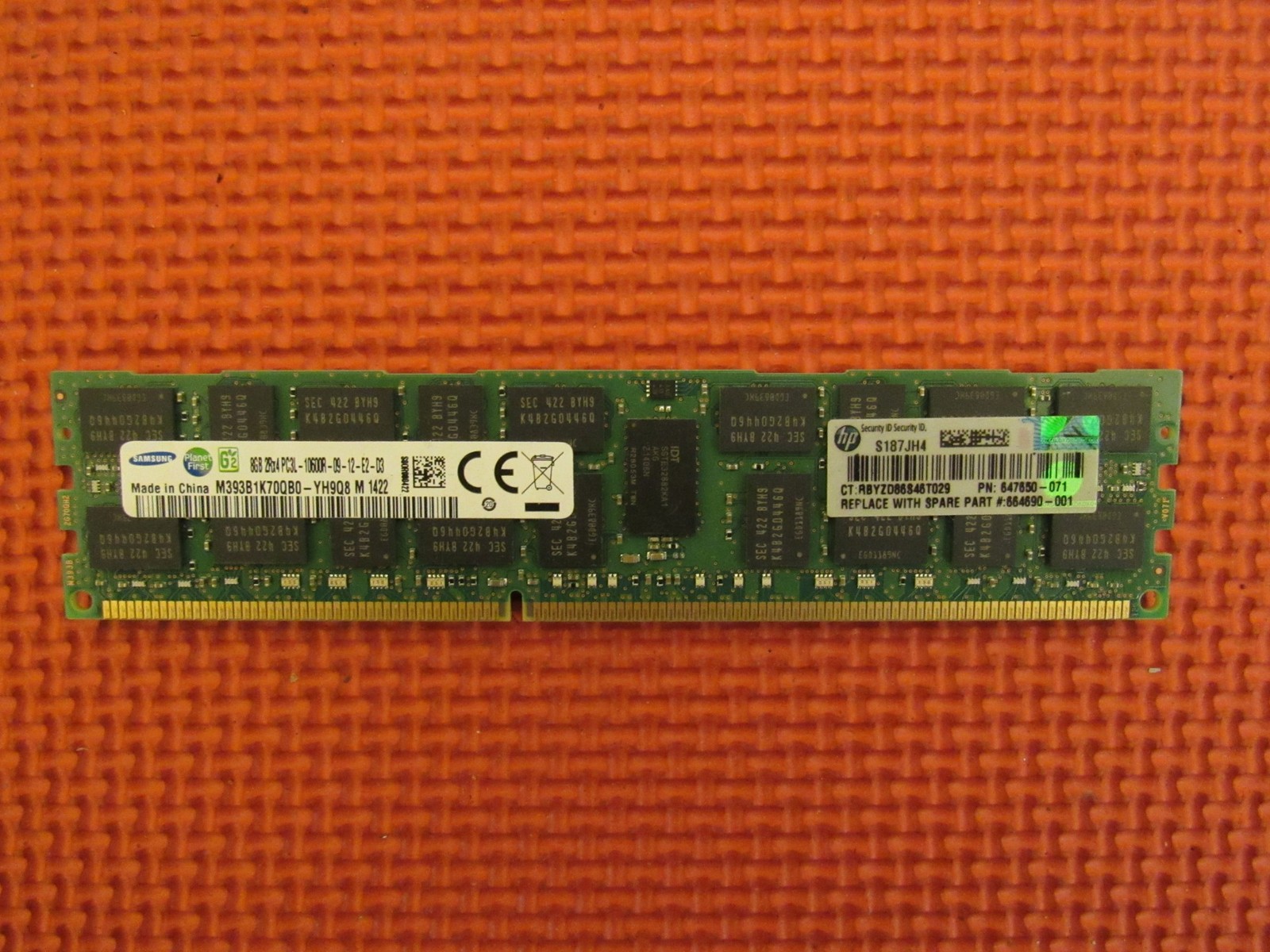 Samsung (1 Stick) 8GB PC3L-10600R DDR3 1333 M393B1K70QB0-YH9Q8 ECC Server Memory