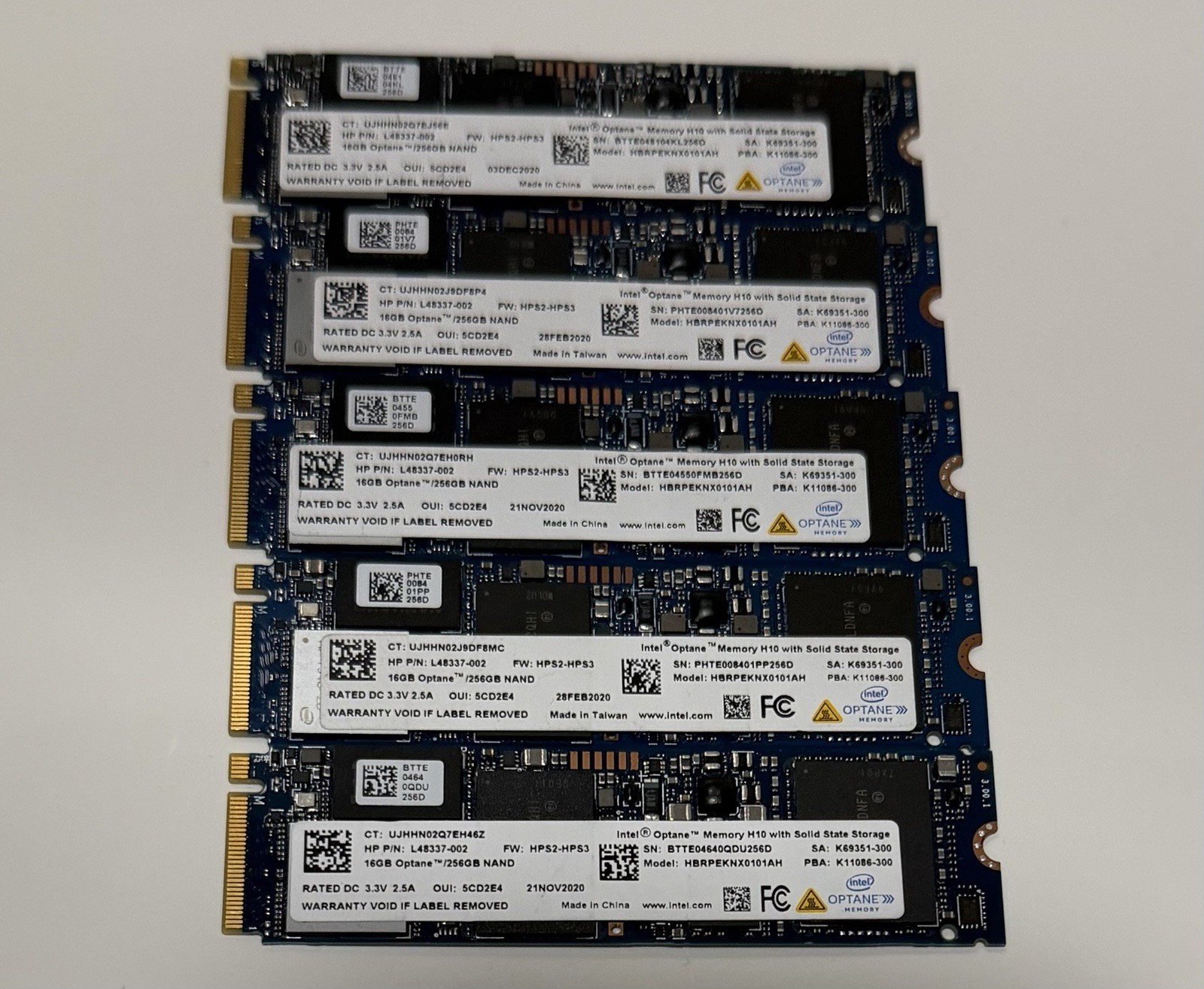 Lot of 5 Intel Optane 16GB 256GB Optane HBRPEKNX0101AH 256GB NAND M.2 2280 NVMe