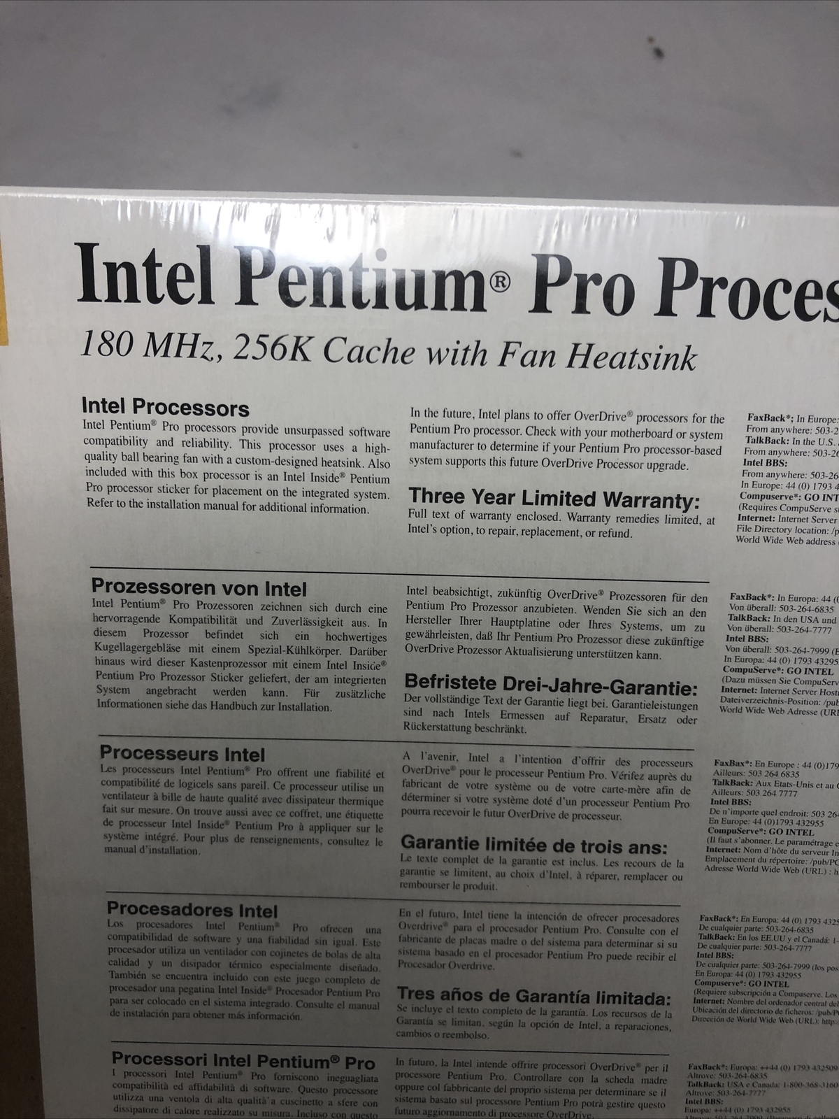 NEW Vintage Intel Pentium Pro Processor 180MHz CPU Sealed Retail Boxed 1996