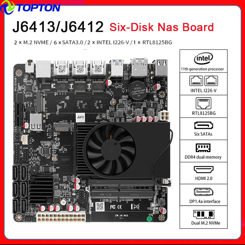 Mini ITX NAS Motherboard J6413 J6412 2*Intel i226-V 1*RTL8125BG 2.5G LANs 2*NVMe