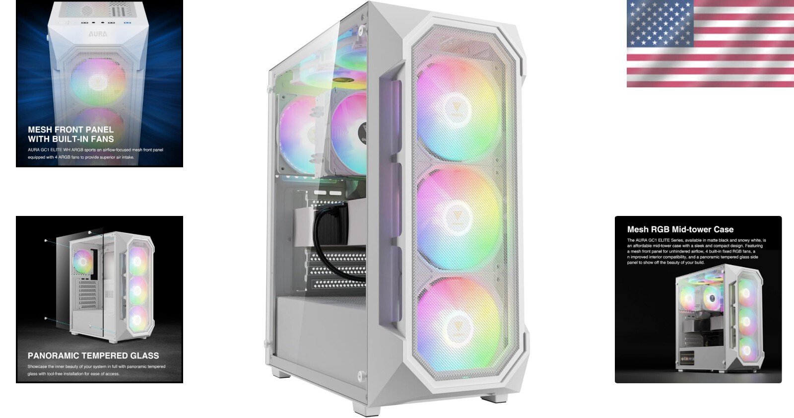 Compact GAMDIAS AURA GC1 ELITE ATX Case – Elegant White with ARGB Lighting