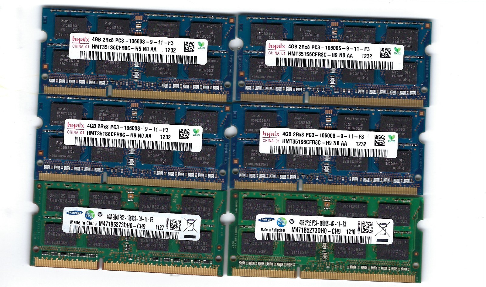 4GB PC3-10600s DDR3-1333MHz 2Rx8 Non-ECC M471B5273DH0-CH9 Samsung Hynix