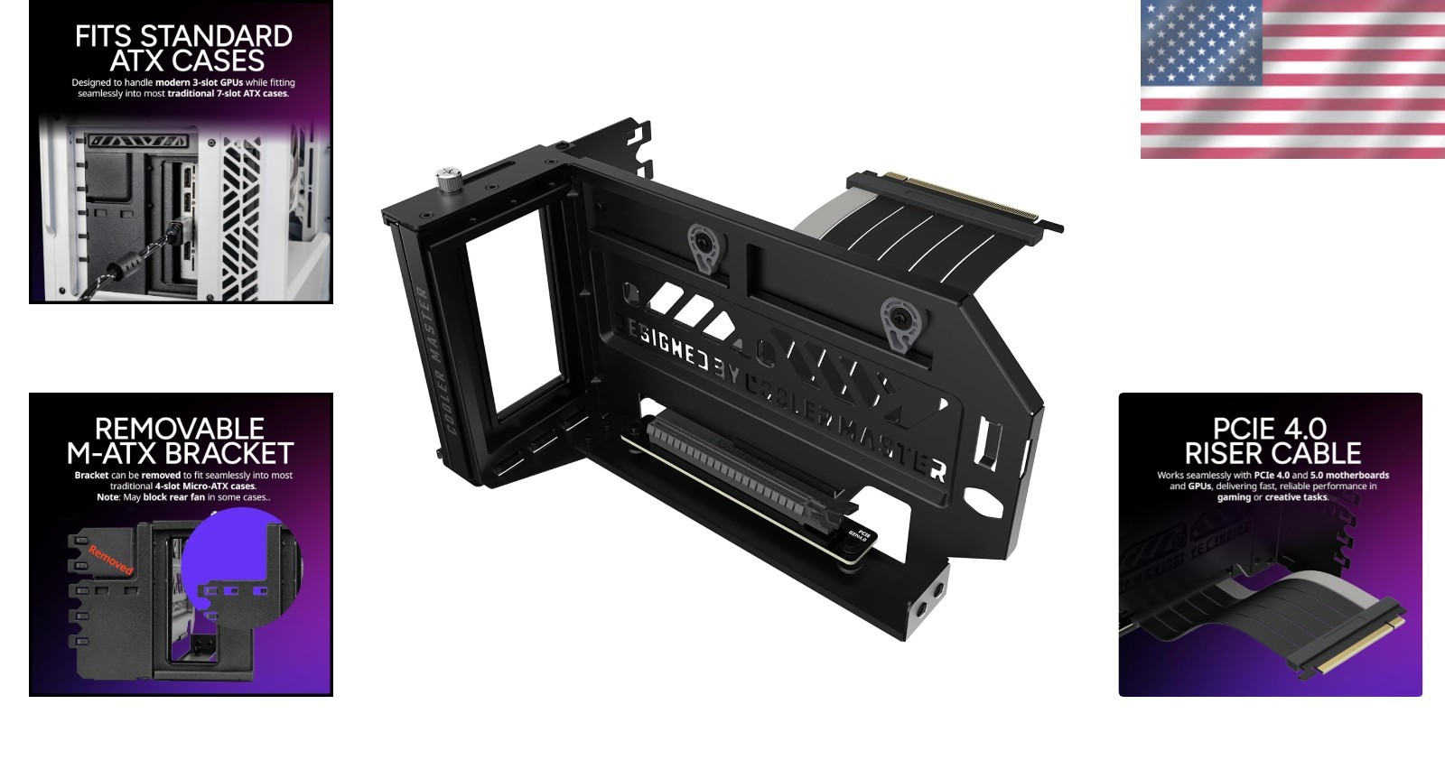Vertical GPU Holder Kit V3 Black – Riser Cable