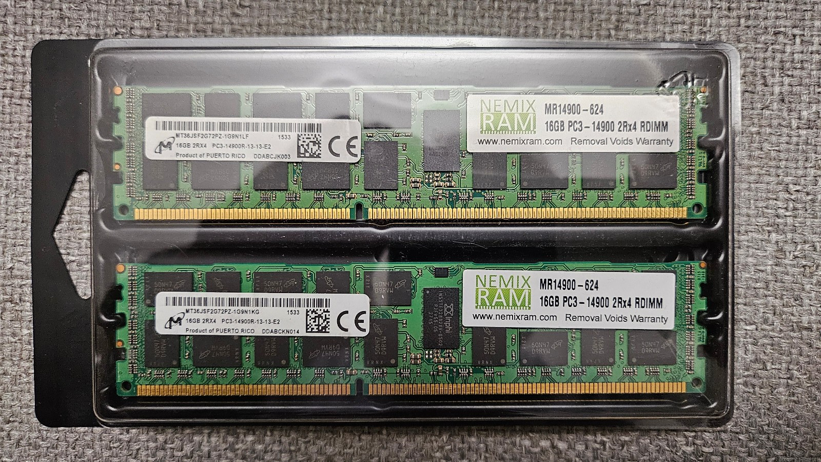 Set of 4 NEMIX RAM 32Gb 2x16Gb DDR3 1866MHZ PC3-14900 2Rx4 1.5V ECC RDIMM Regist