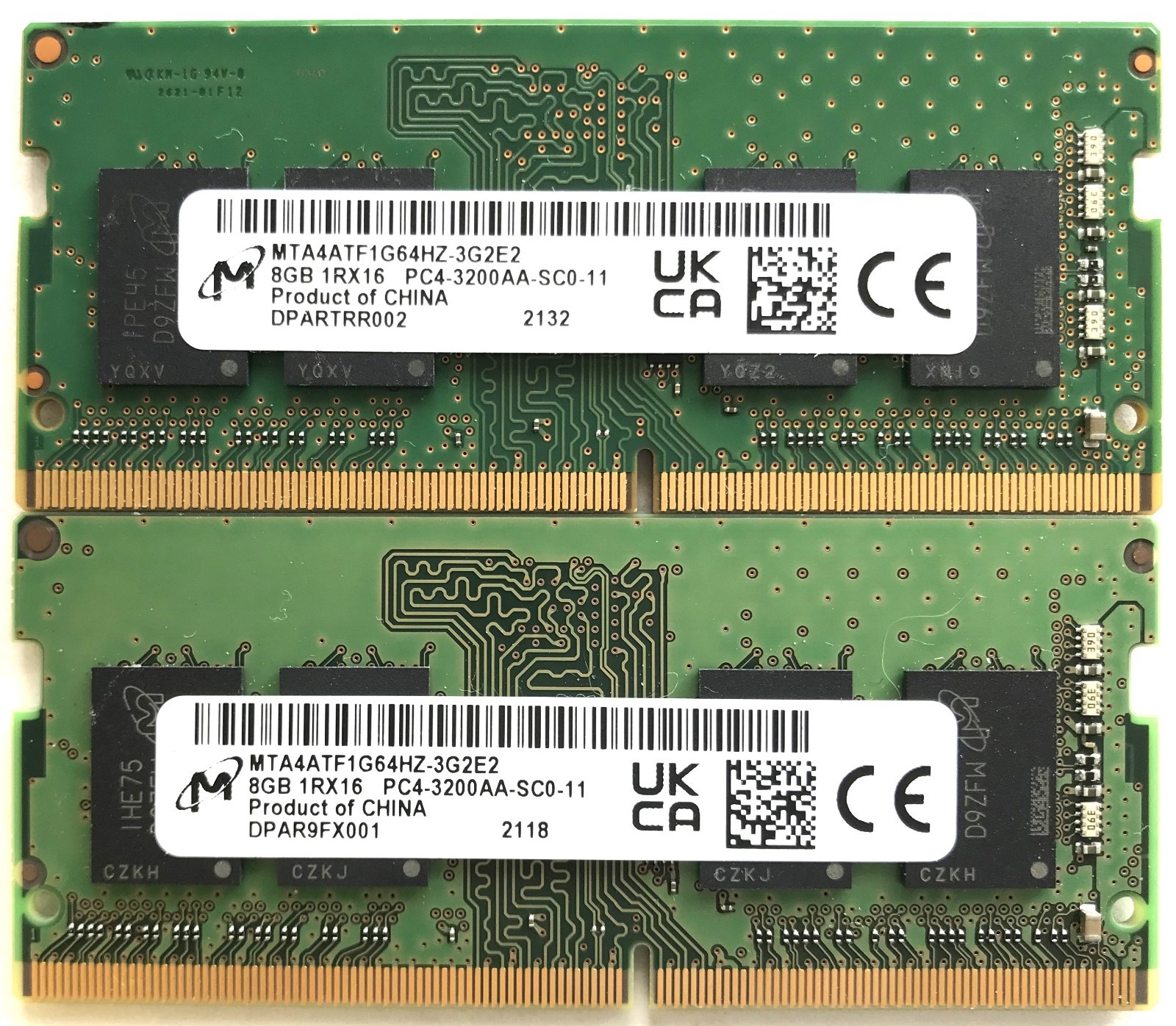 Micron 2x8GB 1Rx16 PC4-3200AA-SC0-11 DDR4 Laptop SDRAM MTA4ATF1G64HZ-3G2E2