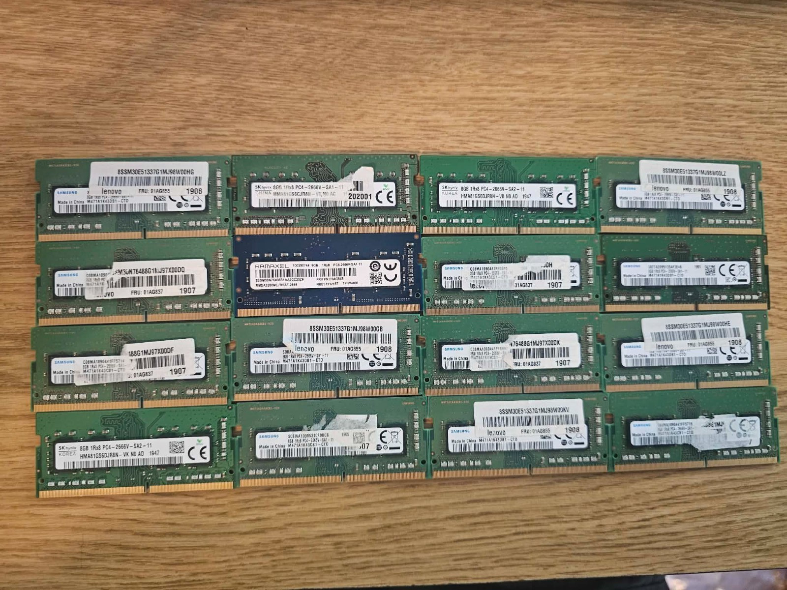 LOT OF 16 8GB DDR4 PC4-2666 LAPTOP RAM – MIXED MAJOR BRAND LENOVO DELL Tested