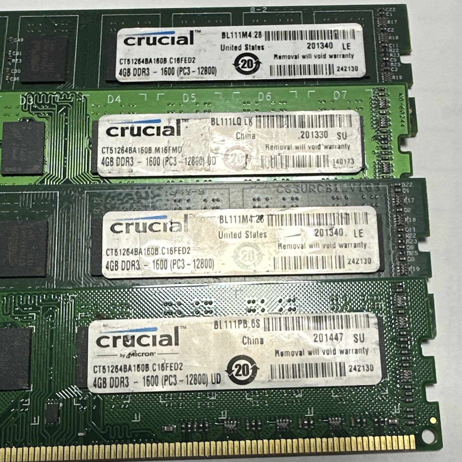 16GB Crucial 4 x 4GB DDR3-1600 PC3-12800 UDIMM Desktop Ram