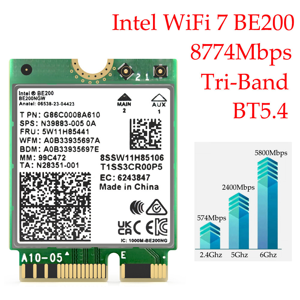 Intel WiFi 7 BE200 Wireless WiFi Card 802.11ax WiFi Bluetooth Card Window 10/11