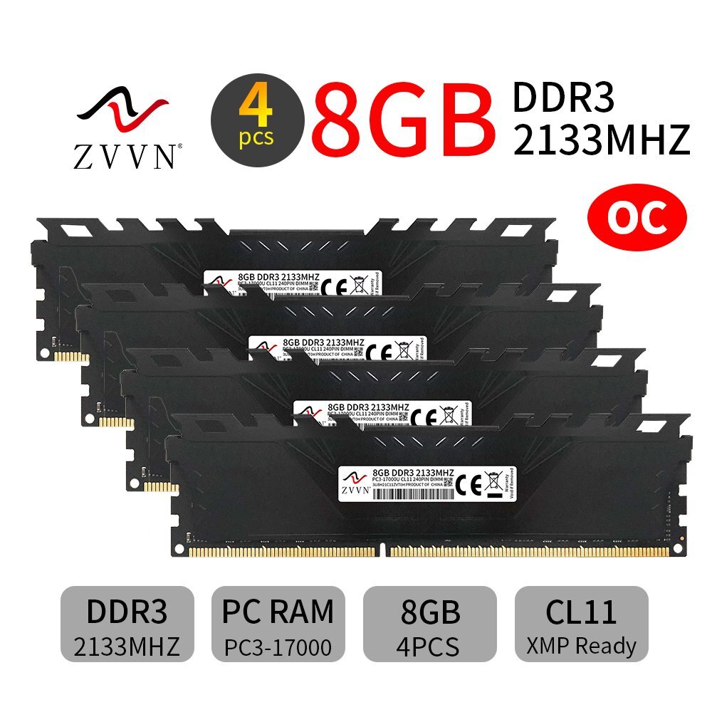 32GB 4x 8GB DDR3 2133MHz OC PC3-17000 240Pin DIMM Desktop Memory RAM ZVVN Black