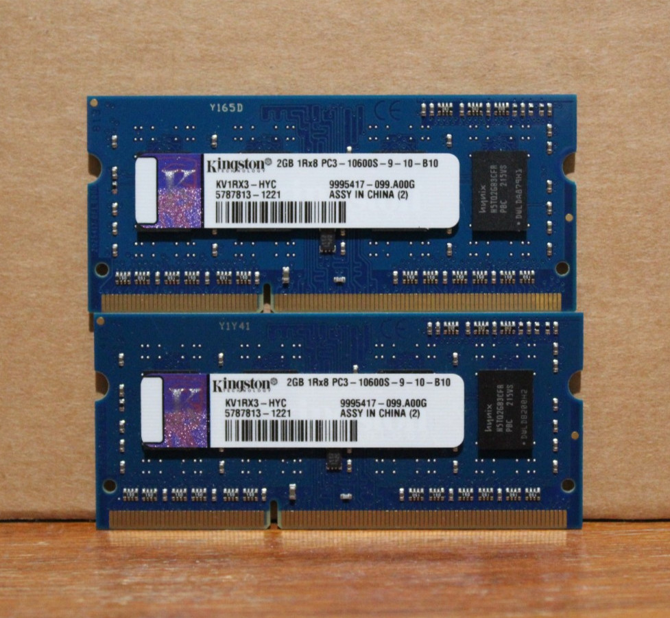 (Lot of 2) 2GB KV1RX3-HYC GENUINE KINGSTON LAPTOP RAM 1RX8 PC3-10600S-9-10-B10