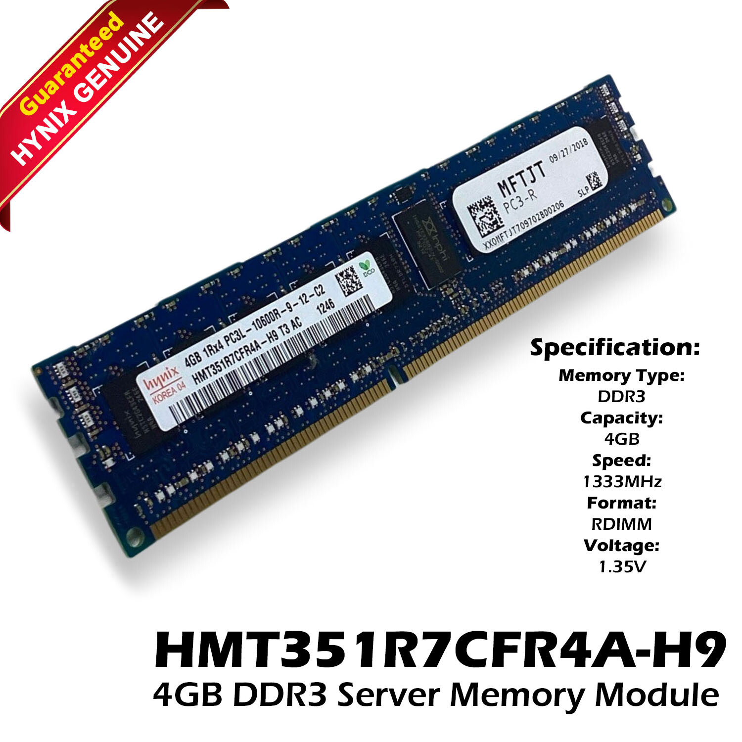 Dell HMT351R7CFR4A-H9 HYNIX 4GB 1RX4 PC3L-10600R DDR3-1333 Memory Ram MFTJT