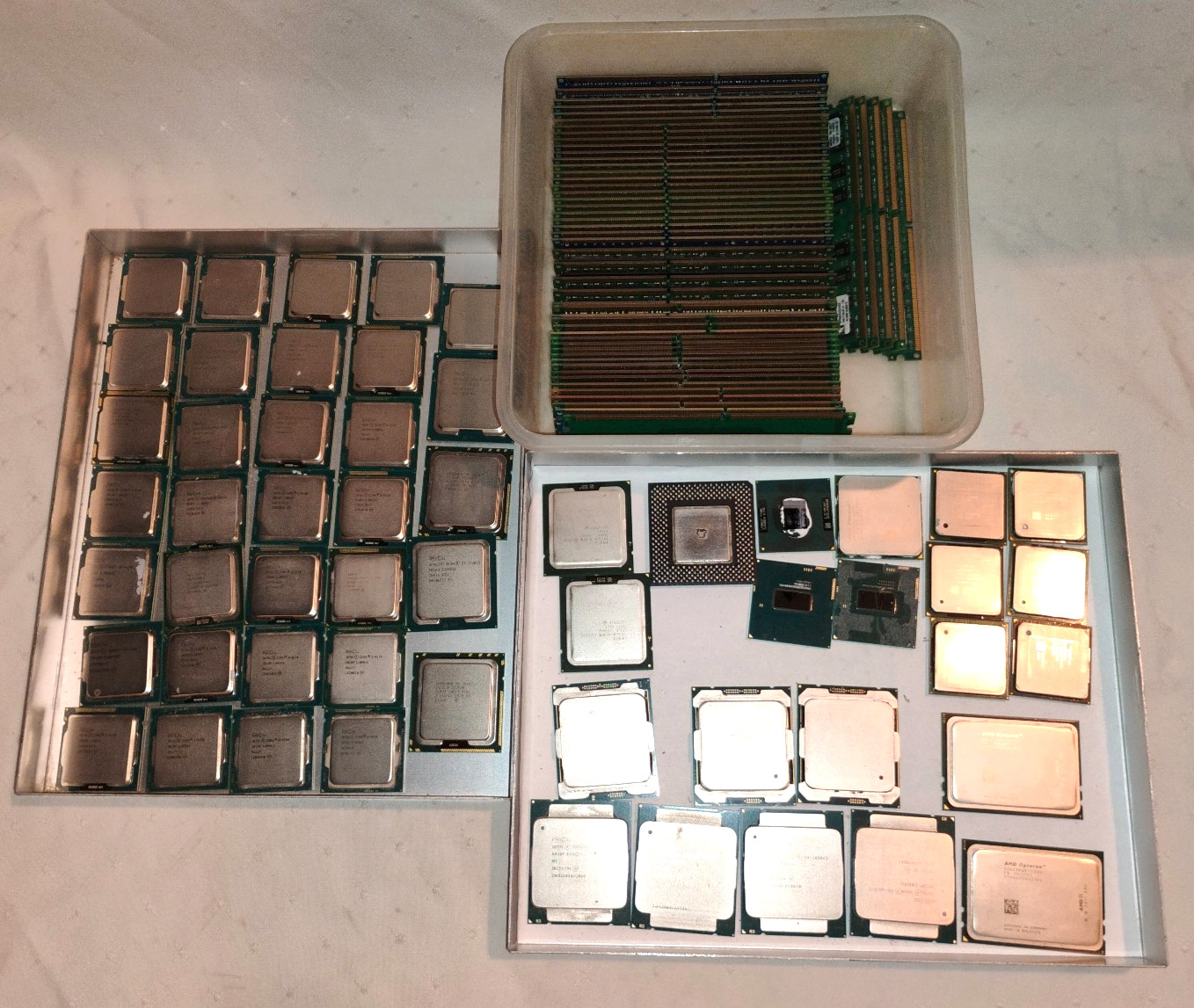 Lot of 55 CPU’s and 53 RAM Memory Sticks, for parts or repair or gold recovery