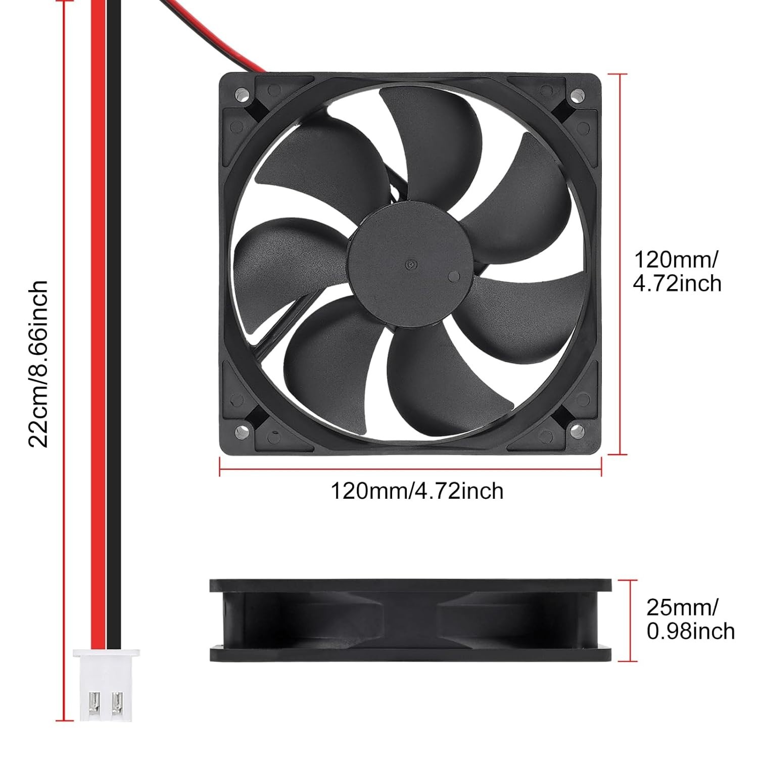 2-Pack 120mm 12V Brushless DC Cooling Fans, Dual Ball Bearing Exhaust Fan