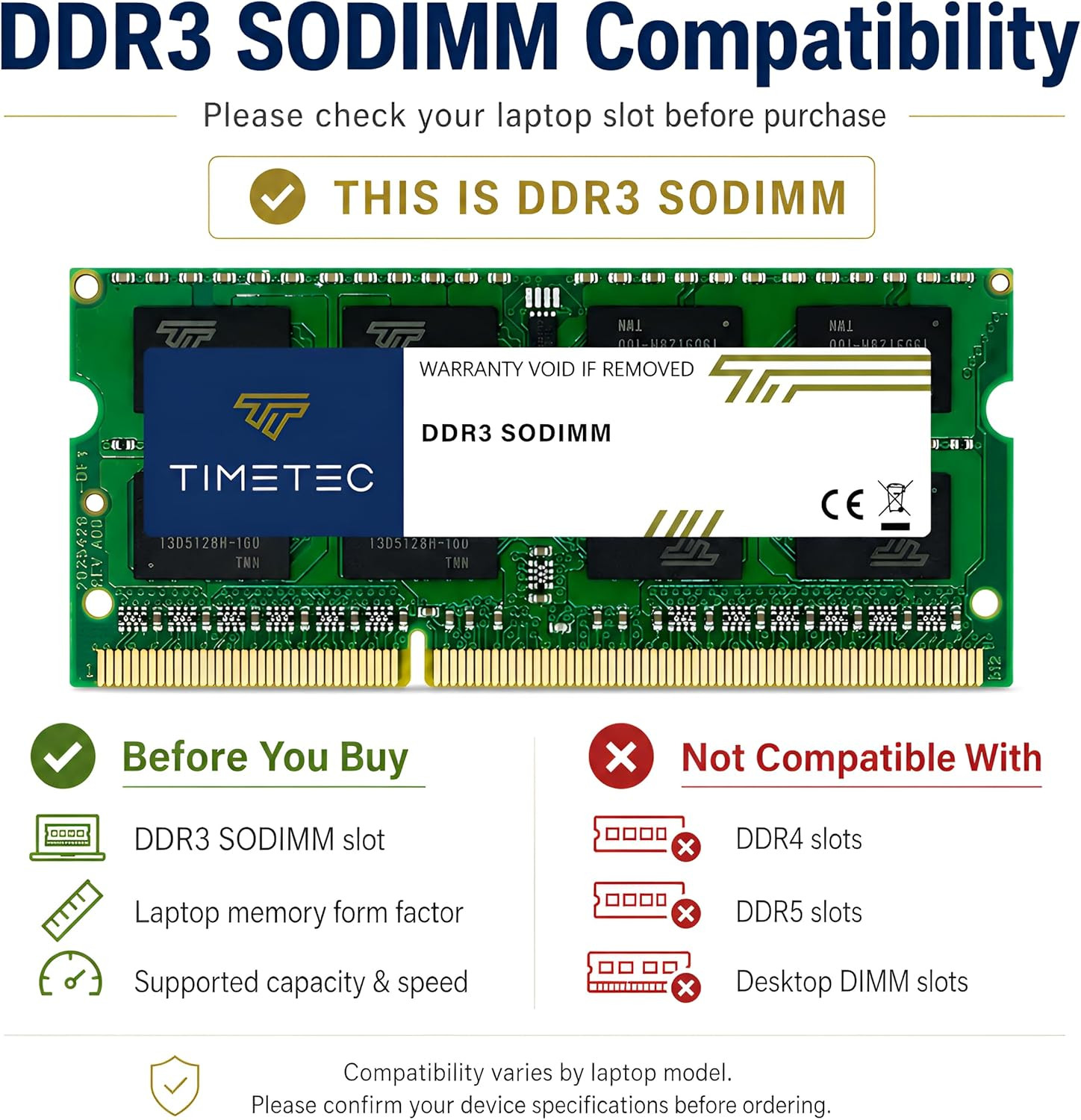 8GB DDR3L / DDR3 1600Mhz PC3L-12800 / PC3-12800 Non-Ecc Unbuffered