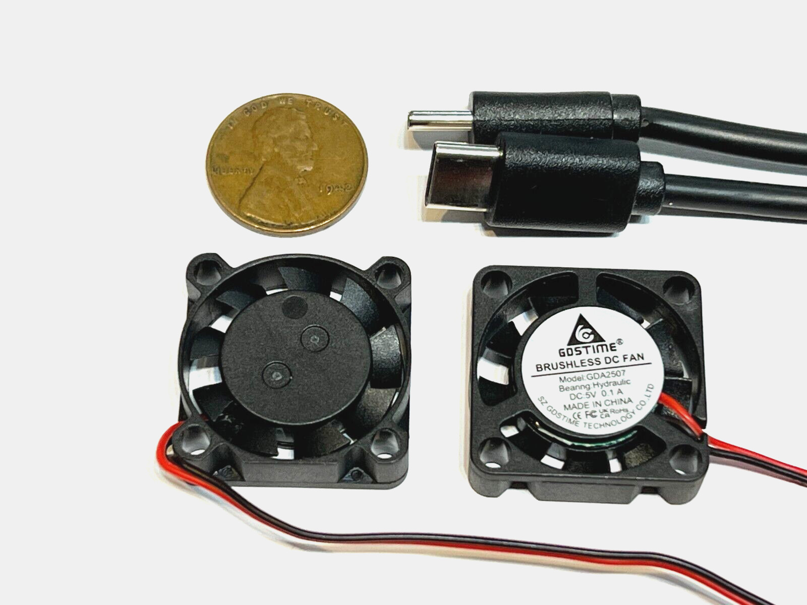 2 Pieces USB C 5v Fan mini 25mm x 7mm 2pin 2507 dc mini brushless cooling A30