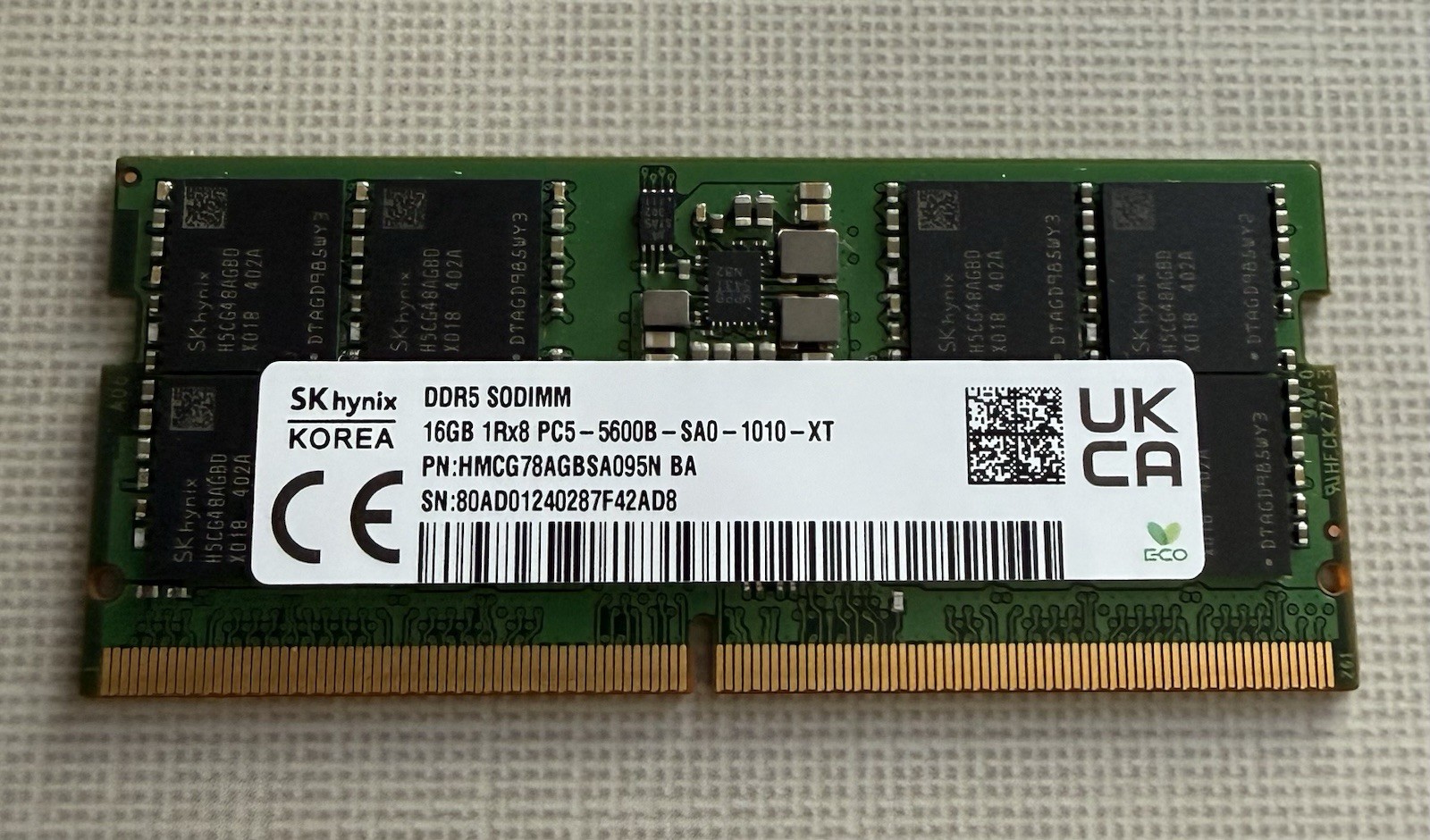 SK hynix 16GB DDR5 SODIMM 5600 Mhz 1Rx8 Laptop RAM Memory HMCG78AGBSA095N