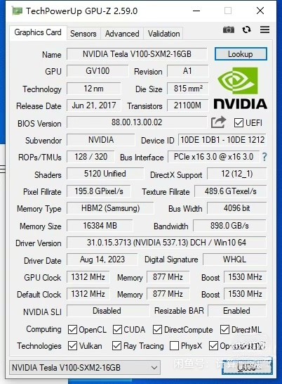 NVIDIA TESLA V100 SXM2 16GB GPU 699-2G503-0202-200 GV100-895-A1 Graphics Card