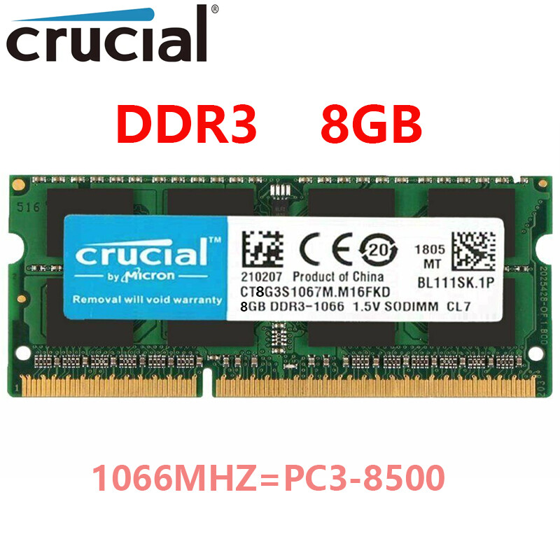 CRUCIAL DDR3 8GB 16GB 1066 MHz PC3-8500 Laptop SODIMM 204-Pin Memory RAM 8G 16G
