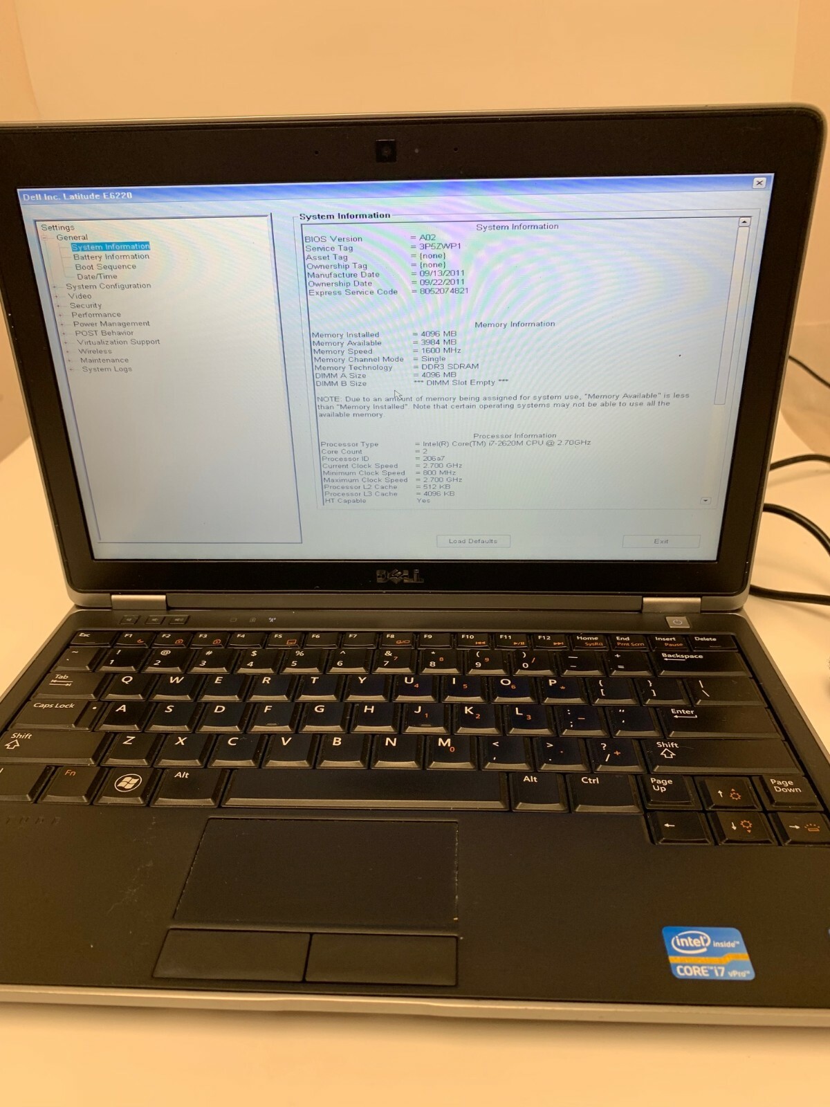 Dell Latitude E6220E Intel Core I7-2620M CPU 2.70GHz Motherboard 05YKV9