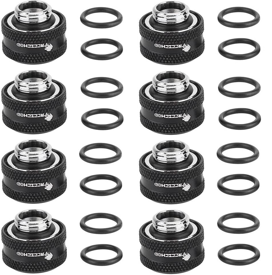 8 Pcs FreezeMod G1/4″ Thread Compression Fitting for 14mm OD Hard Rigid TUBE Blk
