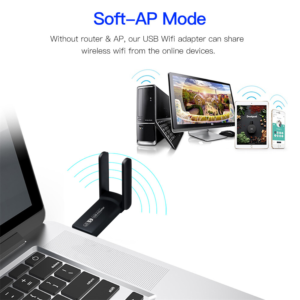 AC1300 USB WiFi Bluetooth Adapter wifi Dongle Dual Band 2.4G/5G for Desktop PC