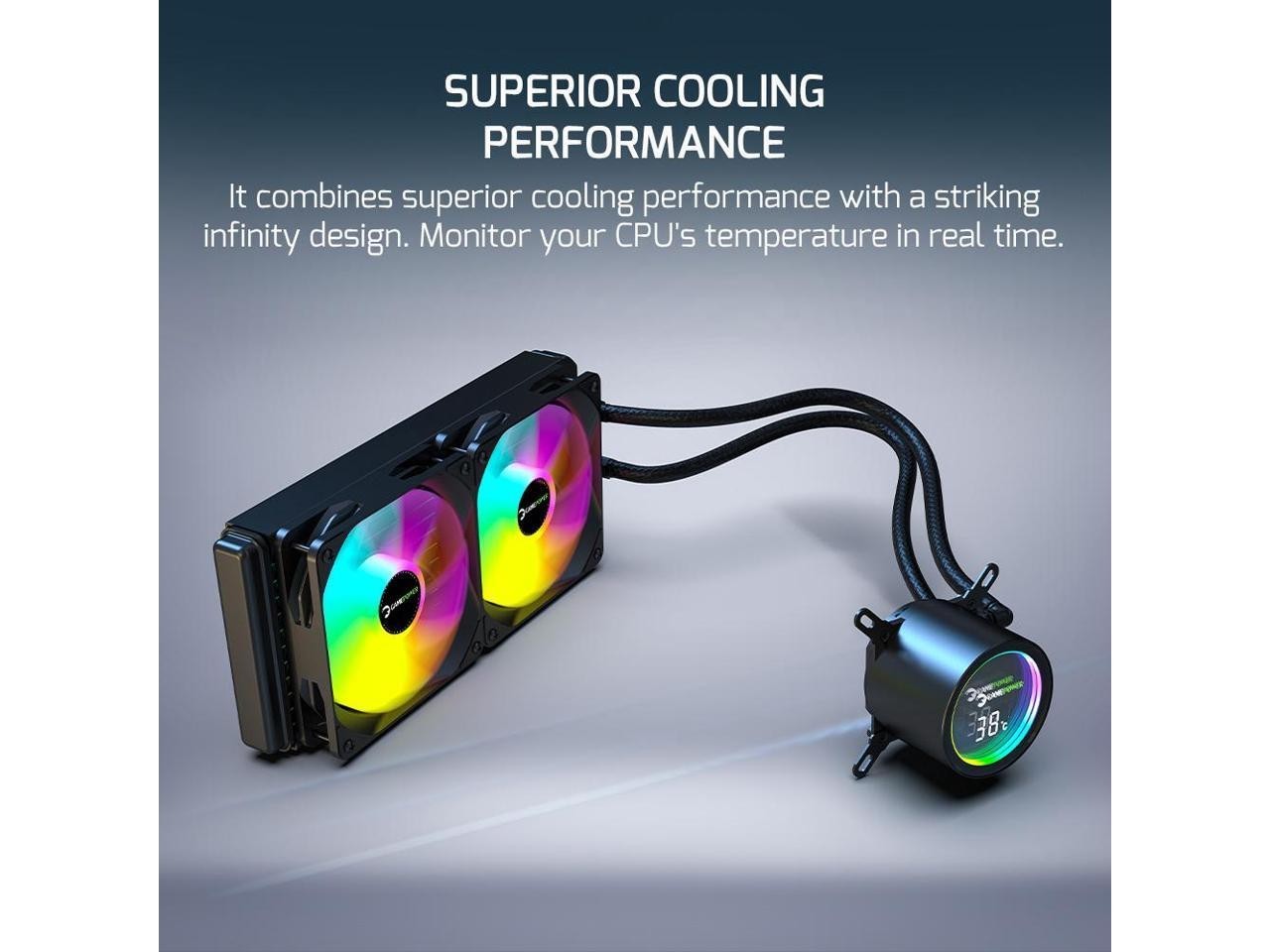 Gamepower Skadi Infinity 240 AIO CPU Liquid Cooler, Pump with Real Time Temp NEW