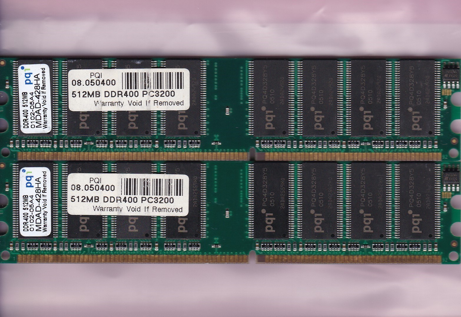 1GB 2x512MB PC3200 PQI MDAD-428HA DDR-400 DDR1 PC-3200 DESKTOP RAM MEMORY KIT