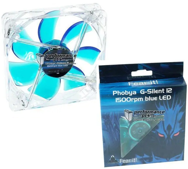 Phobya G-Silent 12 1500rpm Blue LED Fan 120x120x25mm 78306 4049469121587