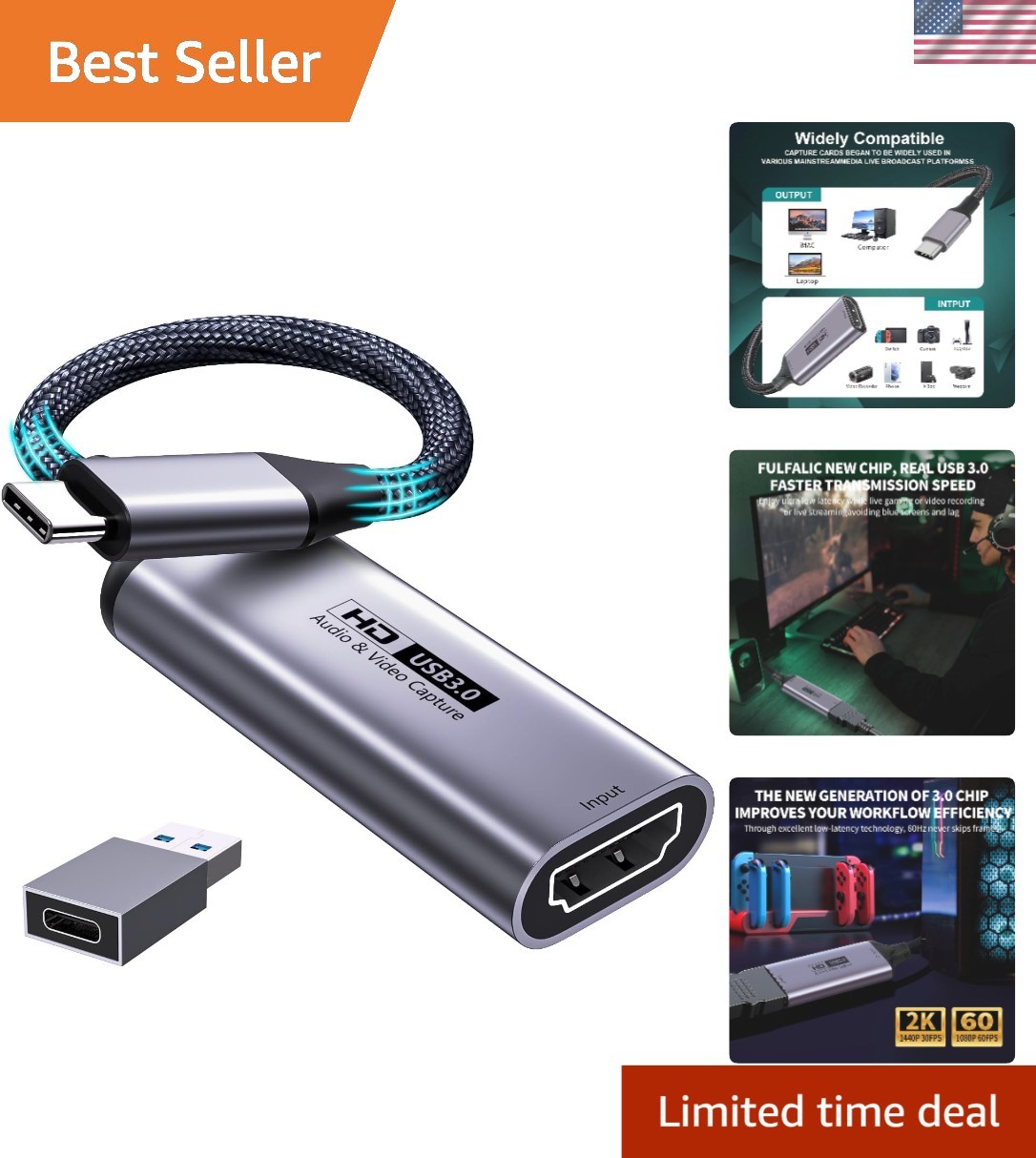 Ultra-Low Latency HDMI to USB C Capture Card for Seamless Gaming & Teaching