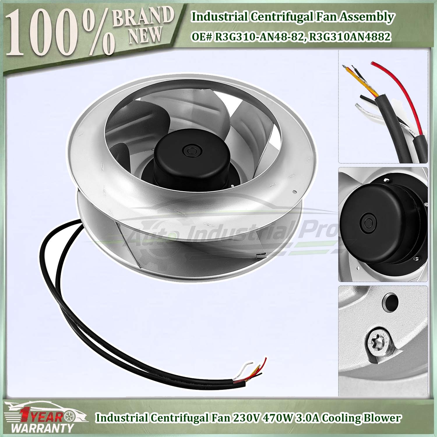 For R3G310-AN48-82 Industrial Centrifugal Fan 230V 470W 3.0A Cooling Blower NEW