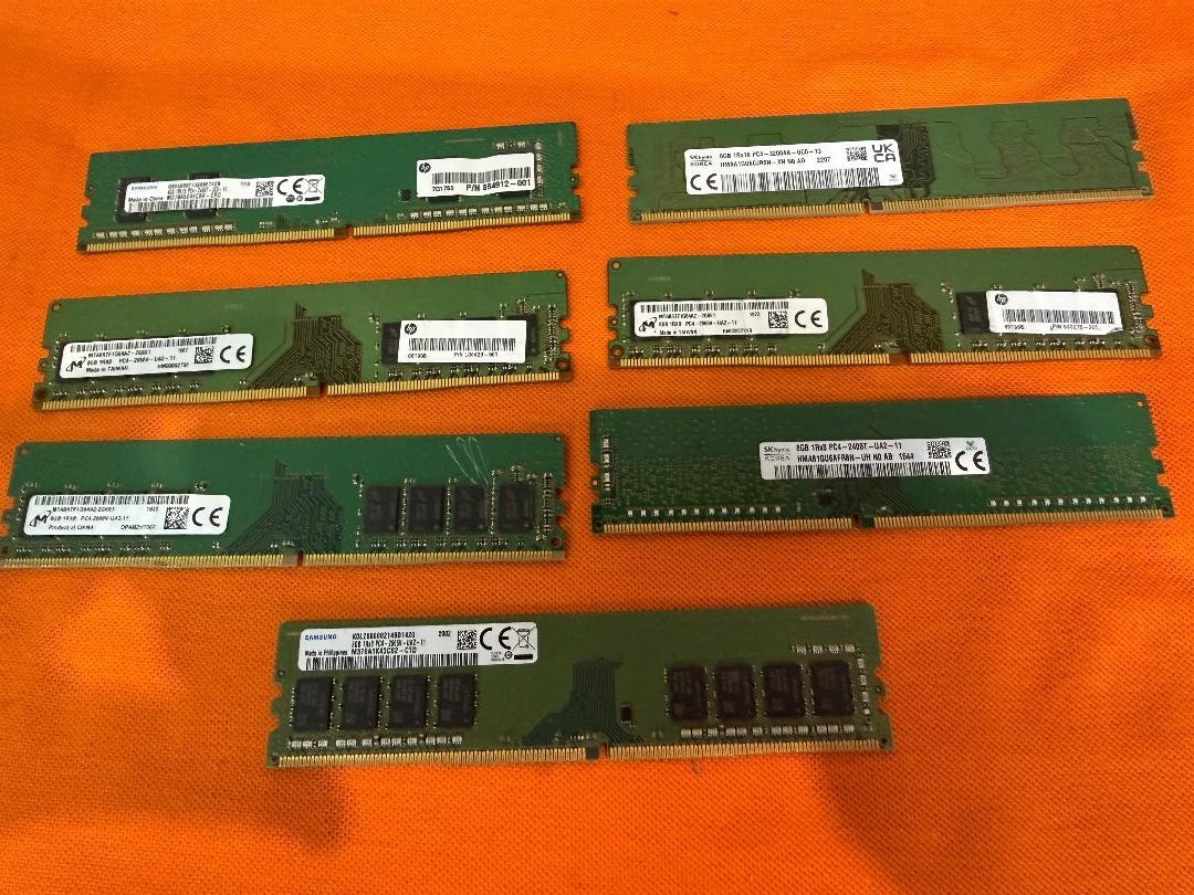 MIXED LOT OF 6 MICRON SK HYNIX ETC. 8GB DDR4 SERVER RAM PC4-2666V, 3200AA, 2400T