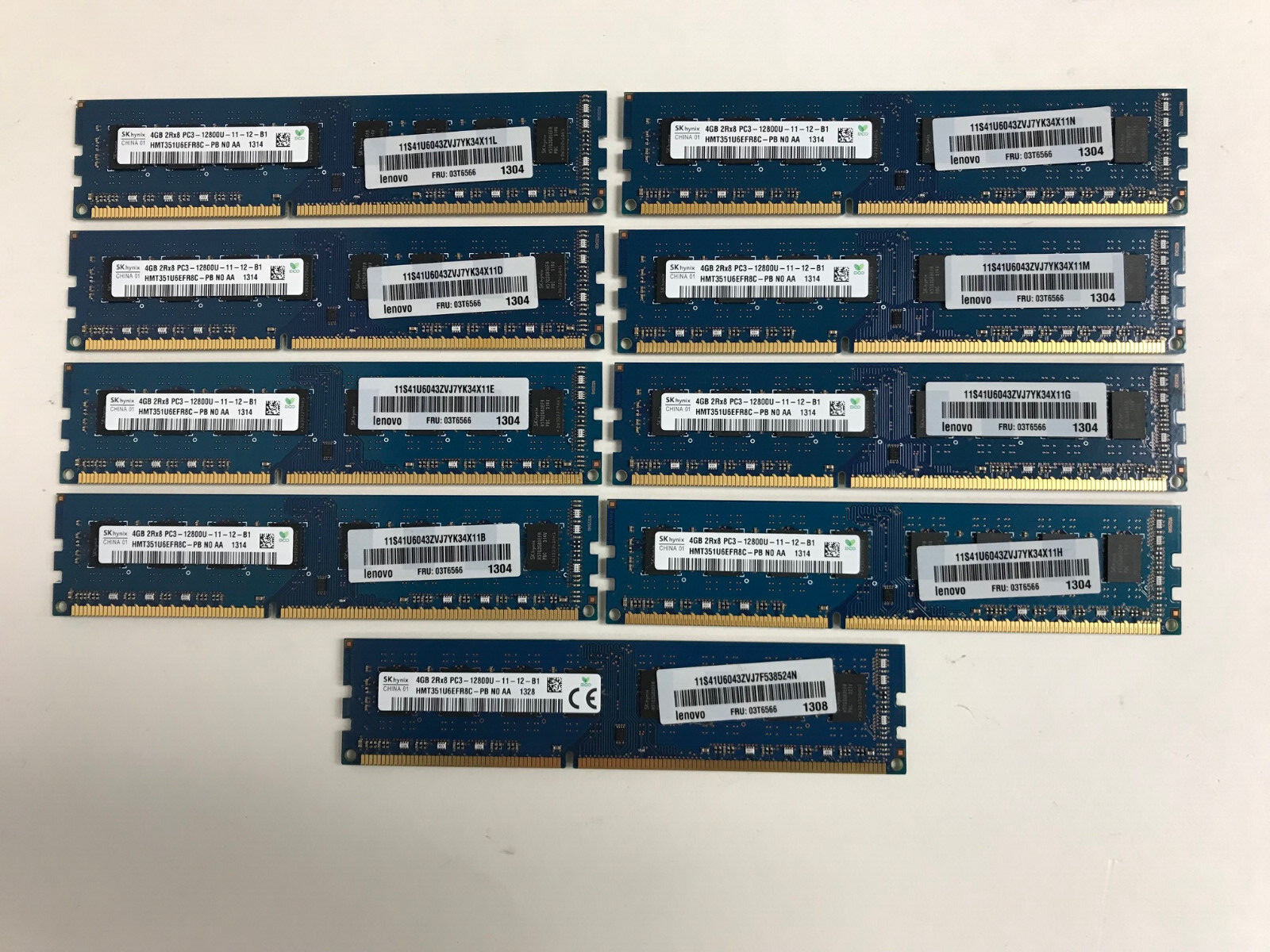 LENOVO 03T6566 4GB 2RX8 PC3-12800U DESKTOP RAM SK HYNIX HMT351U6EFR8C-PB QTY 10