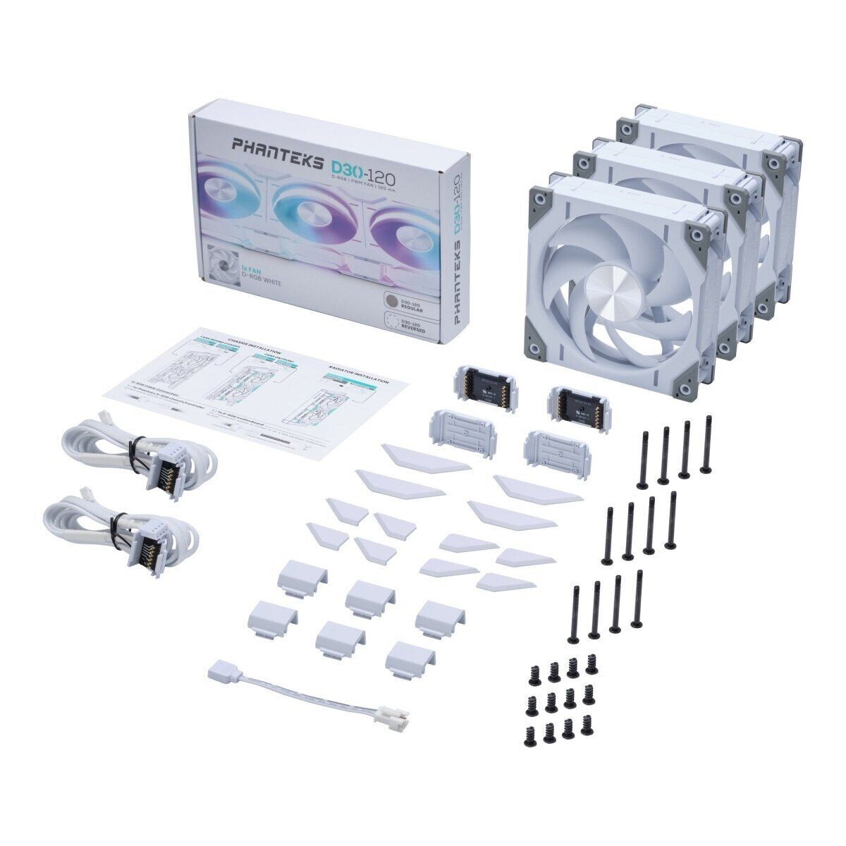 Phanteks D30 Regular Fan – WHITE – 3-pack – D30-120 D-RGB