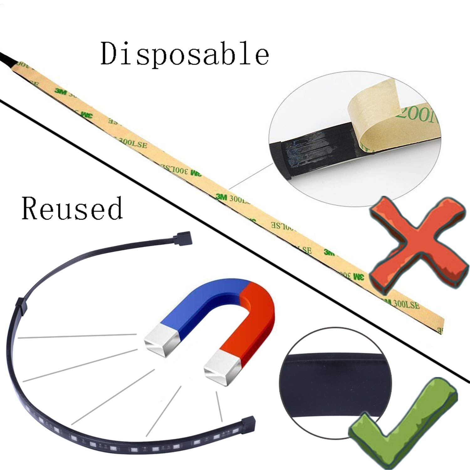 RGB LED Strip Computer Lighting via Magnet with Controller for Desktop Comput