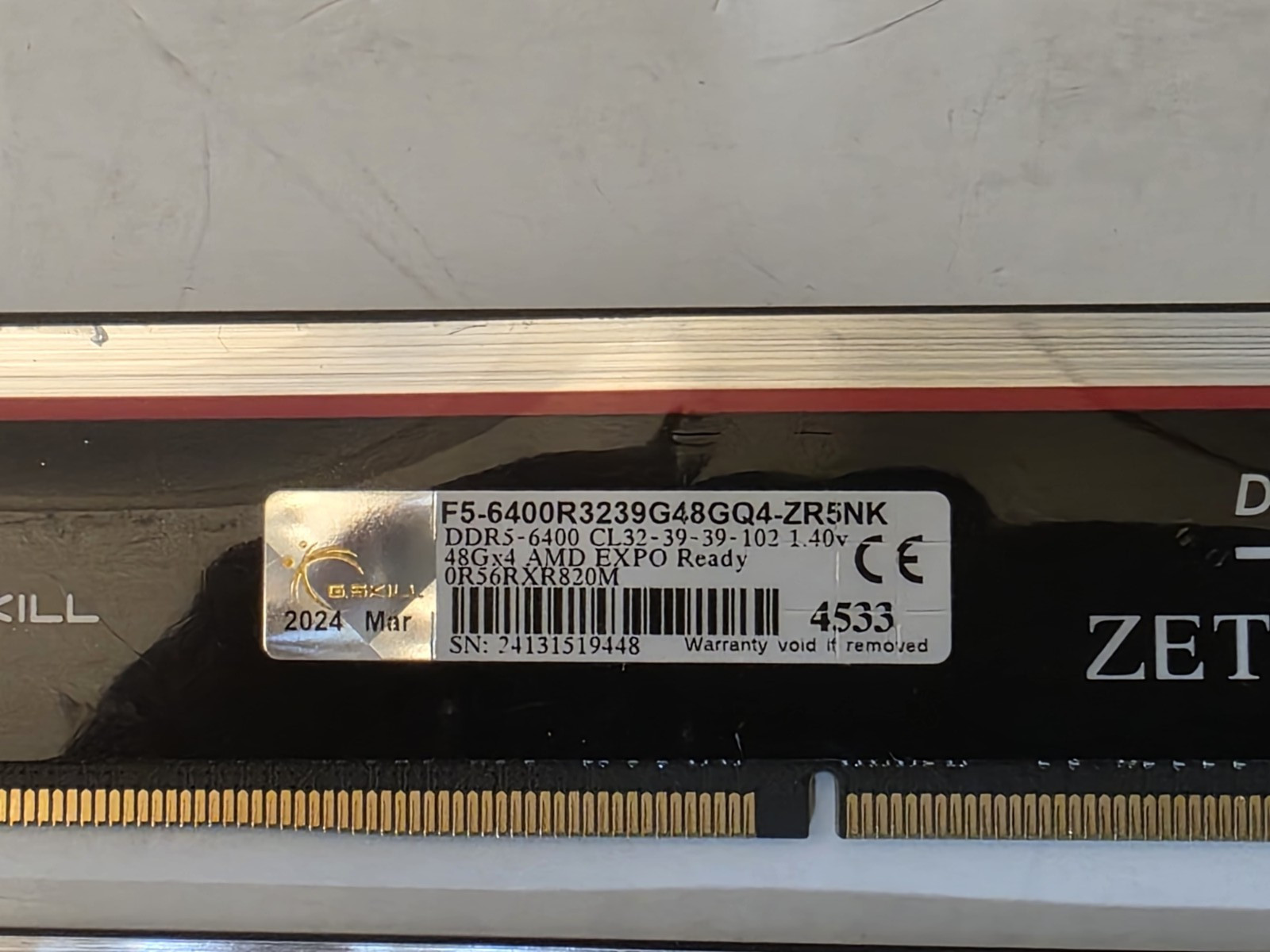 G. Skill ZETA R5 NEO 144GB (3×48GB) DDR5‑6400 RDIMM AMD EXPO READY – PREOWNED