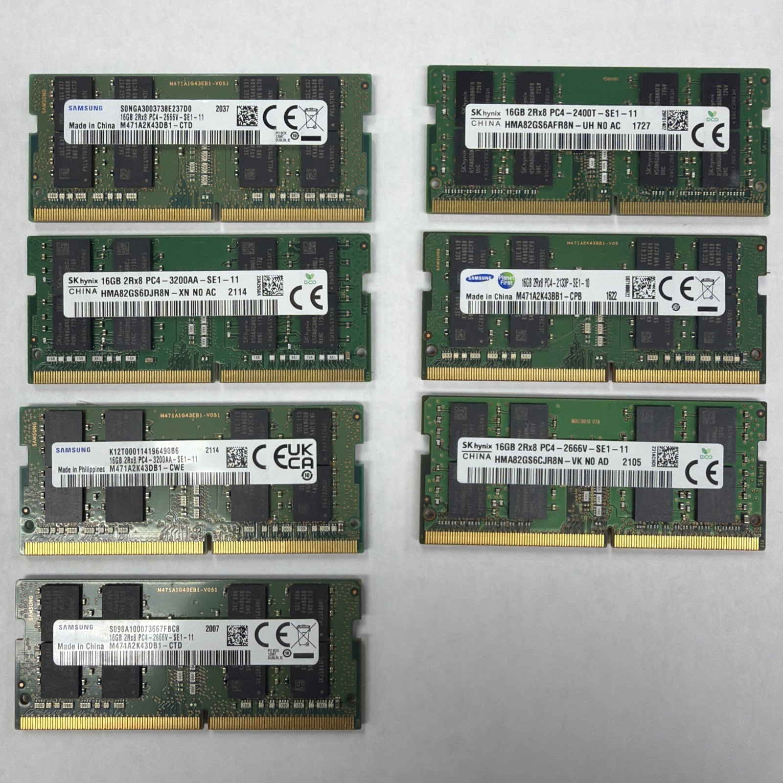 Lot of 7 16GB DDR4 SODIMM Laptop RAM Mixed Speeds 2400 2666 3200 Samsung SK Hyni