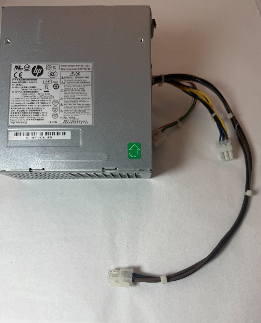 HP Desktop Power Supply Elite 8200 8300 240W 6 Pin D10-240P1A 12V 1.3A