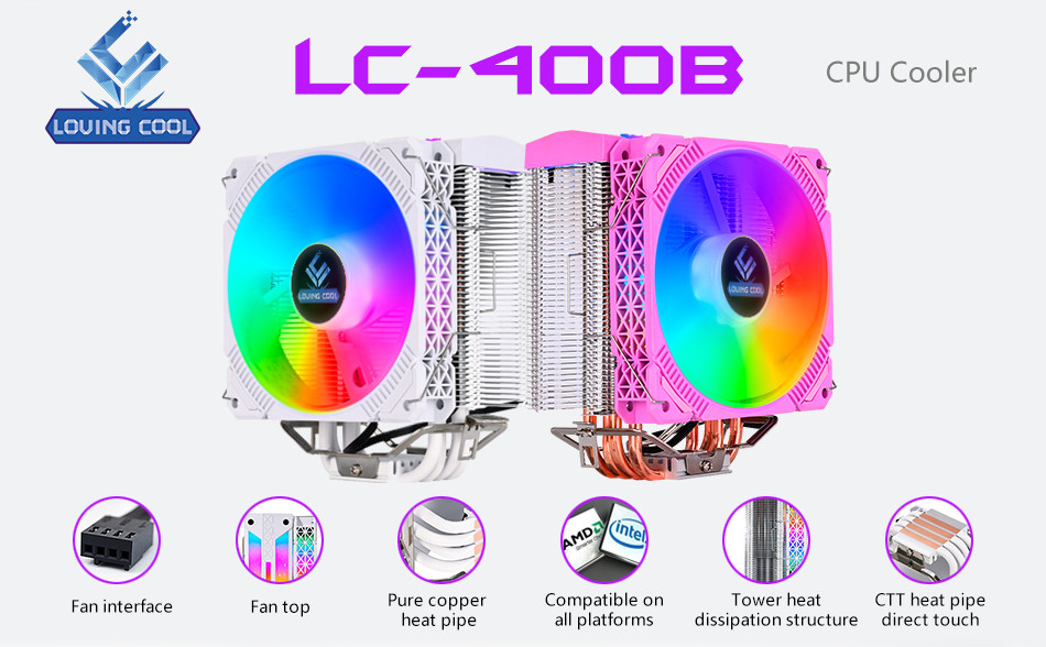 LC 120mm RGB CPU Fan w/Heatsink 1800 RPM RGB 3-pin For Intel and AMD