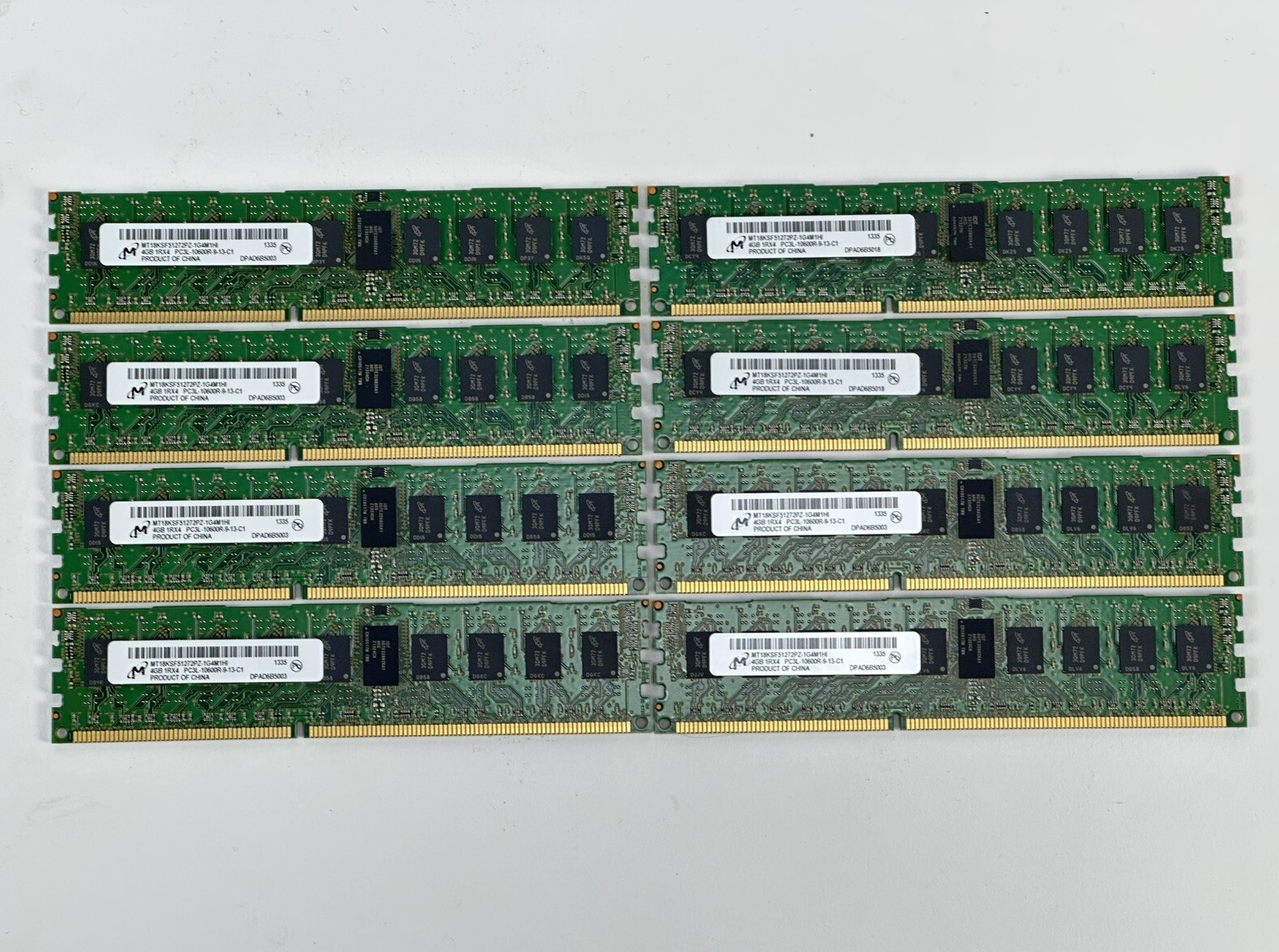 Micron 32GB Lot of 8x 4GB 1Rx4 PC3L-10600R RDIMM ECC DDR3 1333MHz RAM Memory