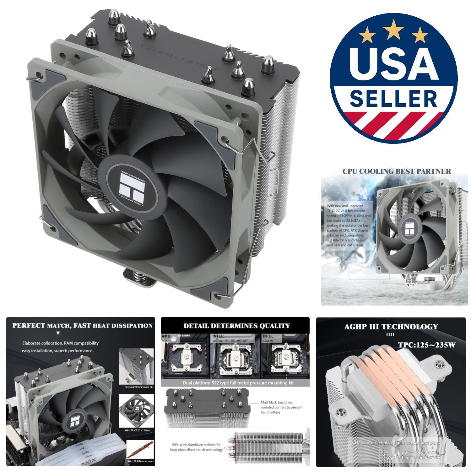 High-Performance 235W CPU Air Cooler – 5 Heatpipes, Compatible with AMD & Intel