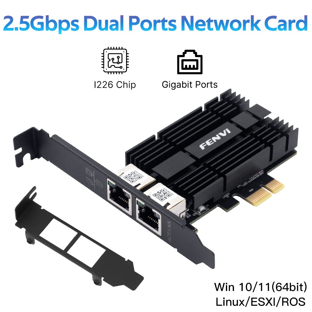 FENVI Intel I226 2.5G PCIe Network Card Dual RJ45 Ports 2500Mbps Desktop Adapter