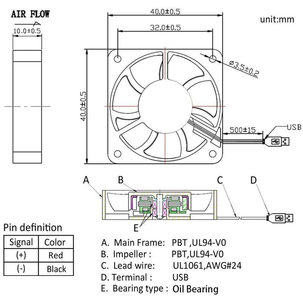 4 Pack USB Brushless Cooling Fan 40mm High Performance DC 5V Speed 4200 RPM