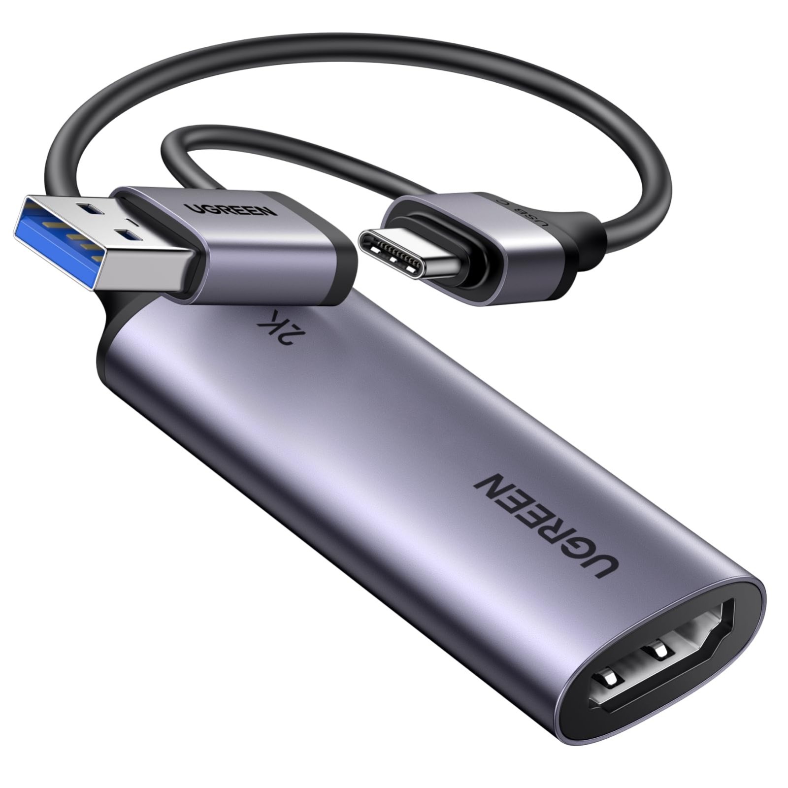 2K 30Hz Video Capture Card, 1080P 60FPS HDMI to USB 3.0 & USB-C, Low Latency for