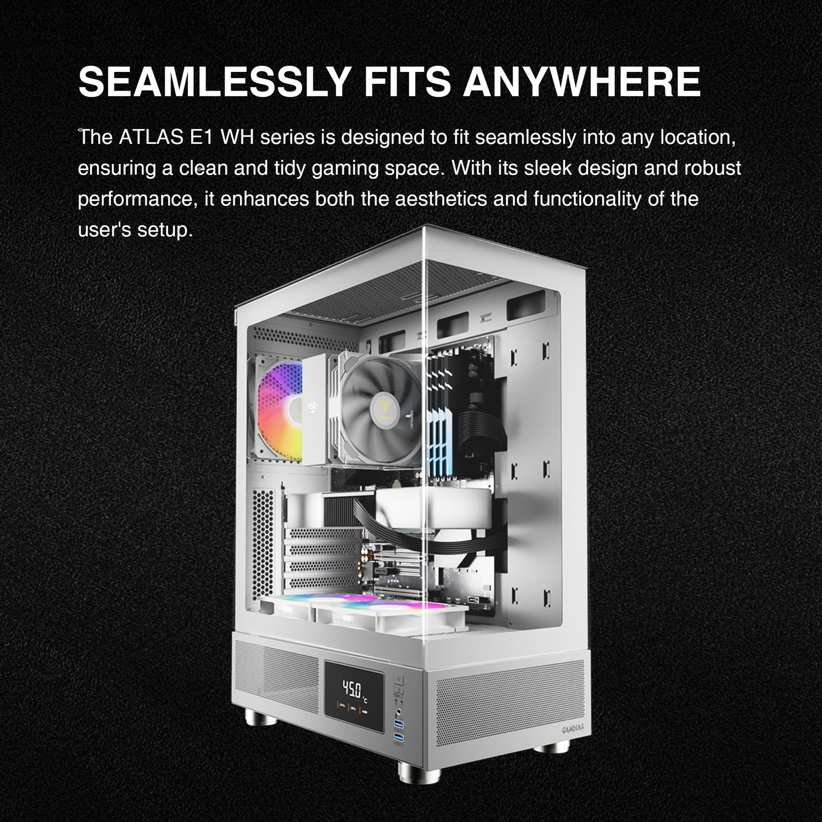 GAMDIAS White ATX Mid Tower Computer Case with Tempered Glass, Gaming PC Case w/