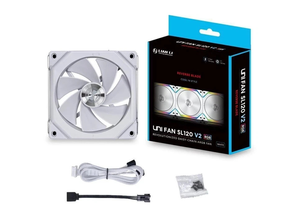 Lian Li UNI Fan SL120 v2 120mm RGB Reversed Fan White – 1-Pack