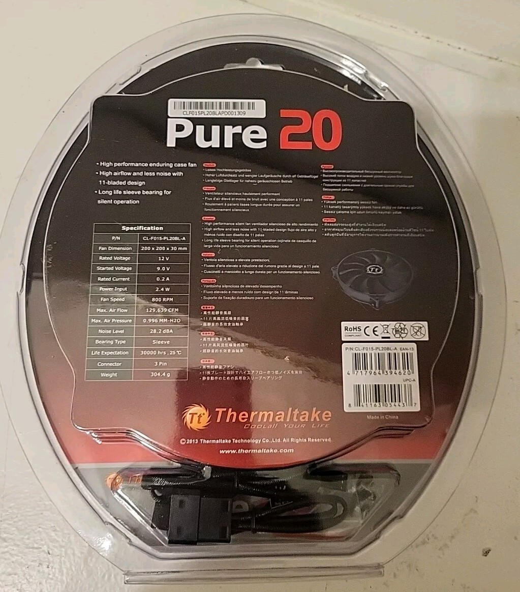 200Mm Pure 20 Series Blk 200X30Mm Thick Quiet High Airflow Case Fan~Paste Kit