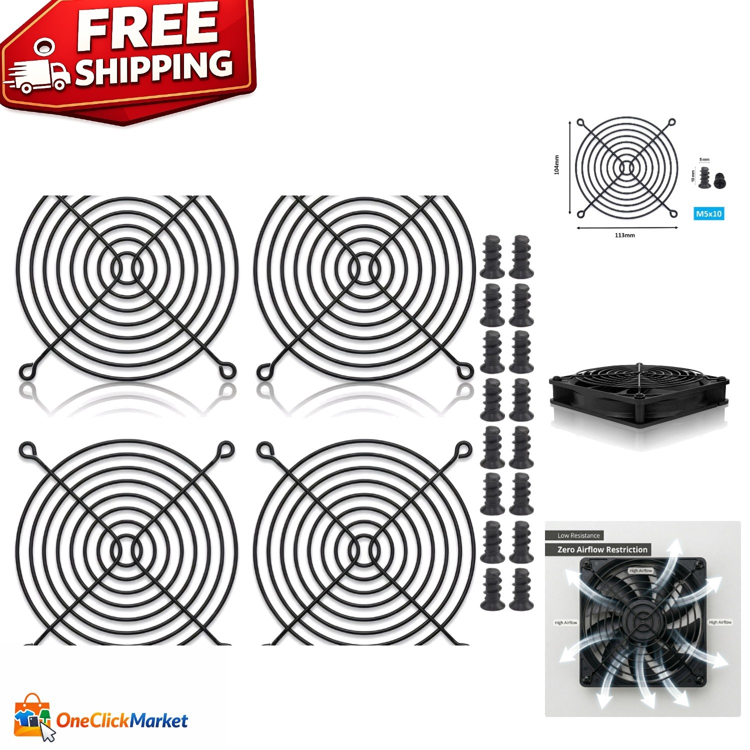 Versatile 120mm Plastic Fan Grill Guards – 4 Pack with Easy Installation Screws
